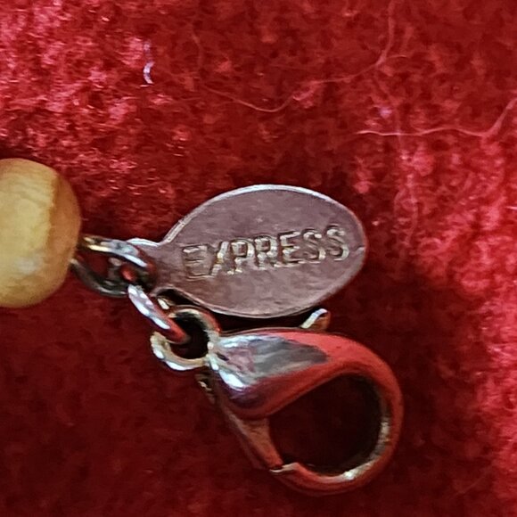 Express Wood Poly Brown Root Beer Tan Pearlescent White Bead 17" Choker Necklace - Picture 10 of 16